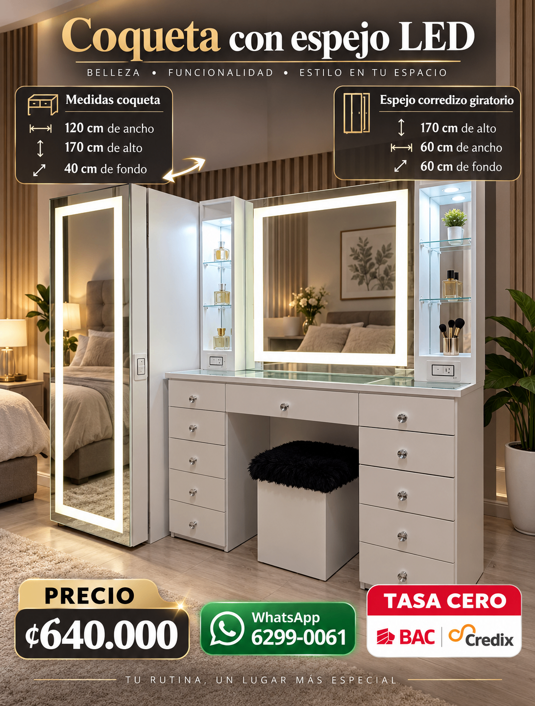 Coqueta + Espejo Led Corredizo 