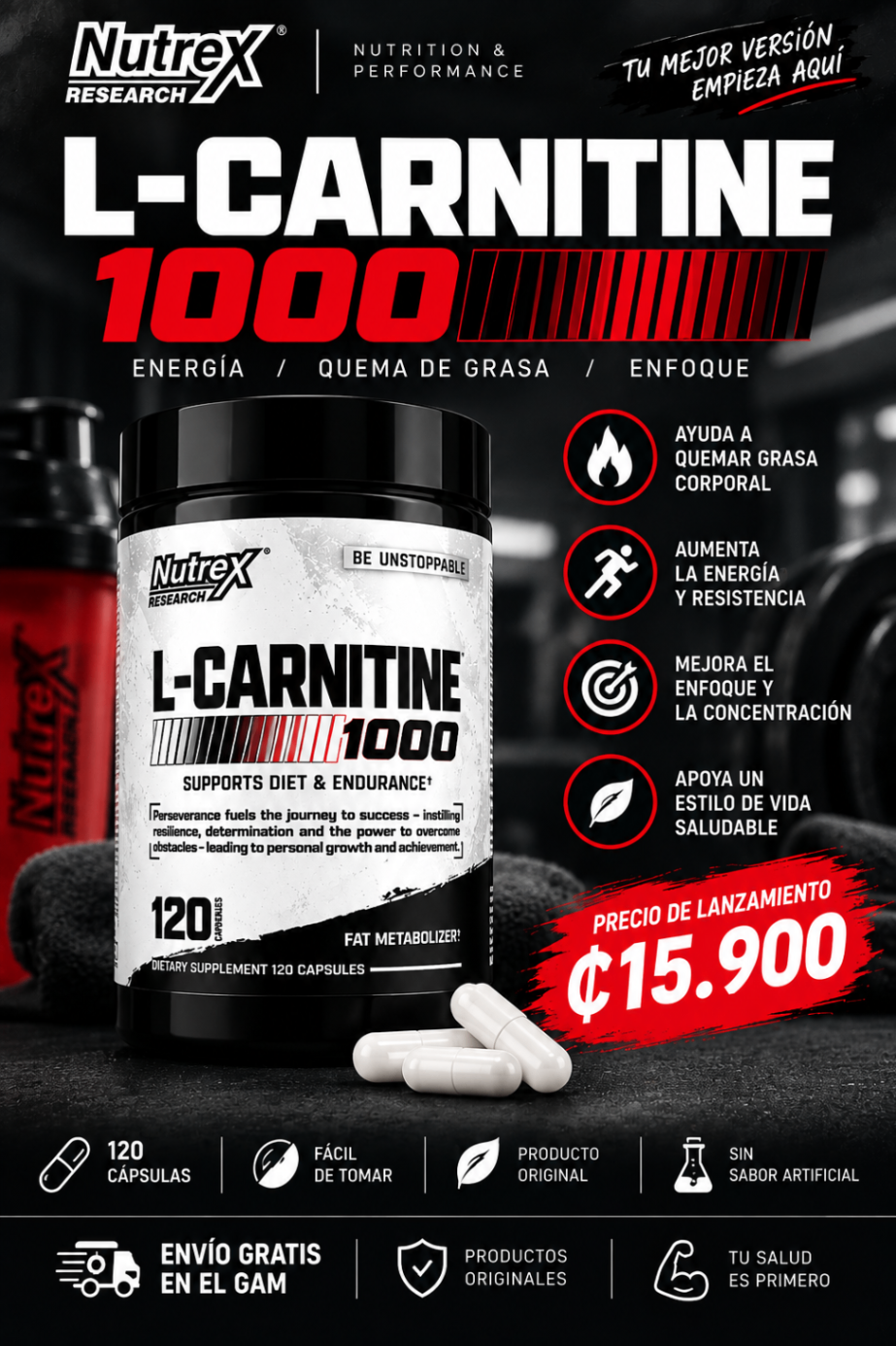 Nutrex L-Carnitine 1000 | 60 cápsulas | Original