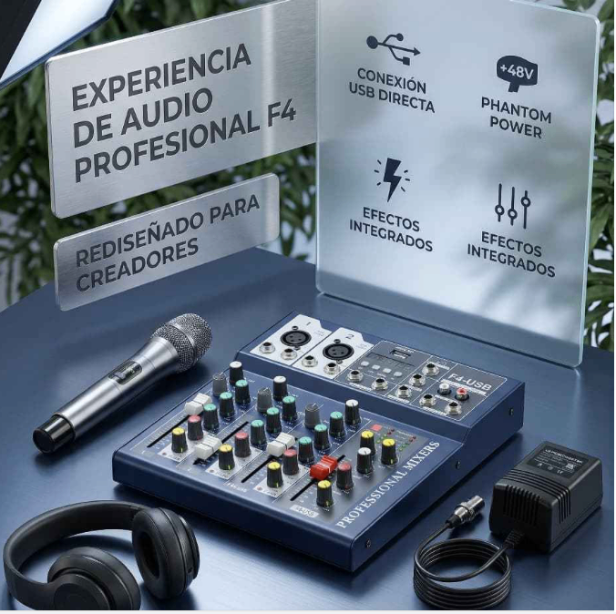 Consola de Audio 4 Canales con Bluetooth, USB y Efectos - Tamarindo