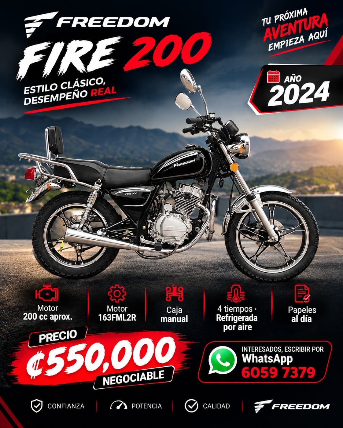 🏍️ ¡VENDO MOTO FREEDOM FIRE 200 – 2024! 🏍️