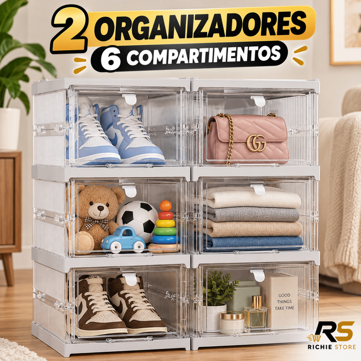 📦 Set 2 Cajas Organizadoras Plegables y Apilables de 3 Niveles