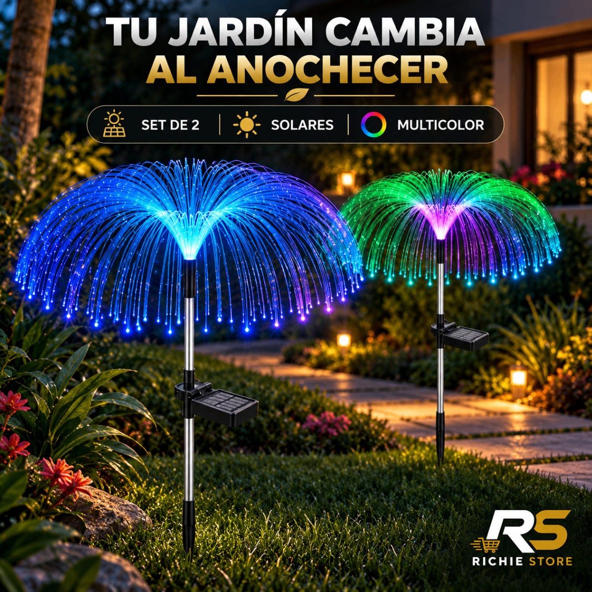 🌈 Lámparas Solares para Jardín Multicolor | Set de 2