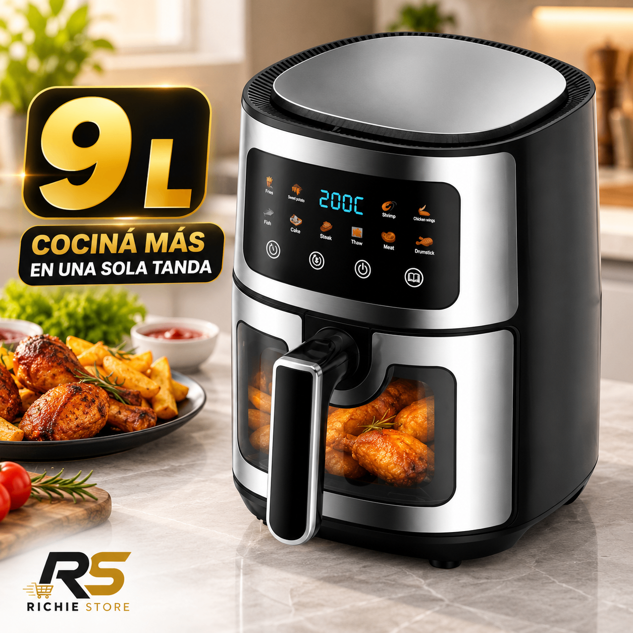 🍟 Freidora de Aire Digital 9L con Ventana y Pantalla Táctil