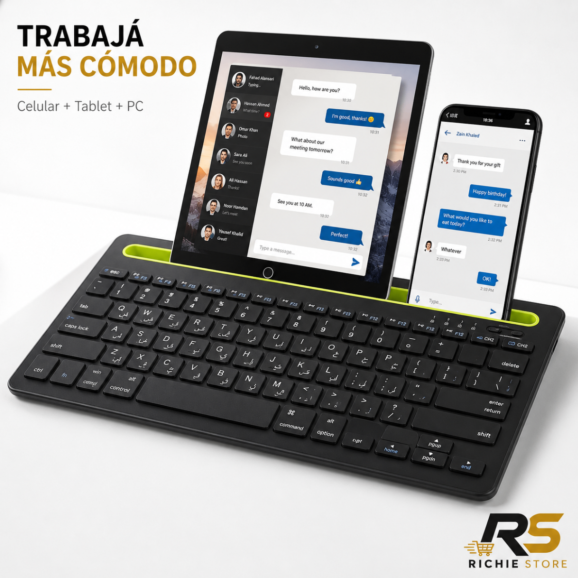 ⌨️ Teclado Bluetooth Multidispositivo con Soporte para Tablet y Celular