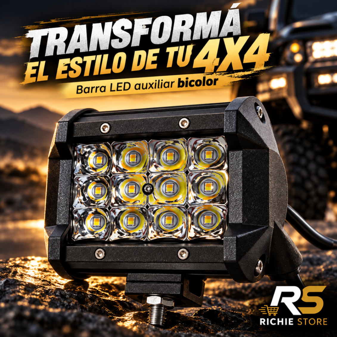 🔦 Barra LED 4 Pulgadas 56W Bicolor con Flash para Carro 4x4