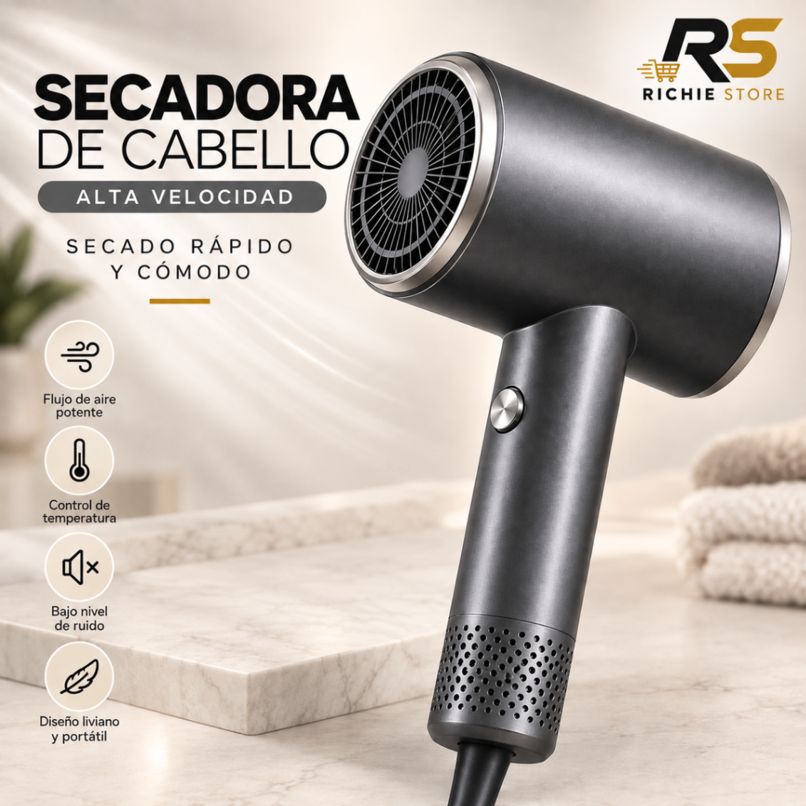 📌 Secadora de Cabello Alta Velocidad con Boquilla | Secado Rápido