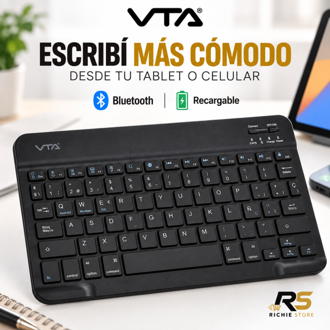 ⌨️ Teclado Bluetooth Recargable VTA para Tablet y Celular