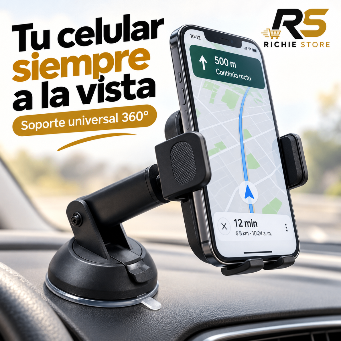 🚗 Soporte Universal para Celular de Auto con Ventosa 360°