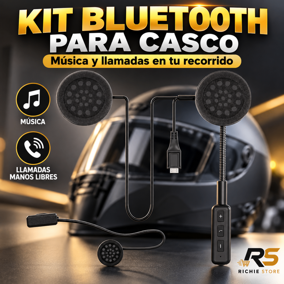 Kit Bluetooth para Casco de Moto con Micrófono Manos Libres