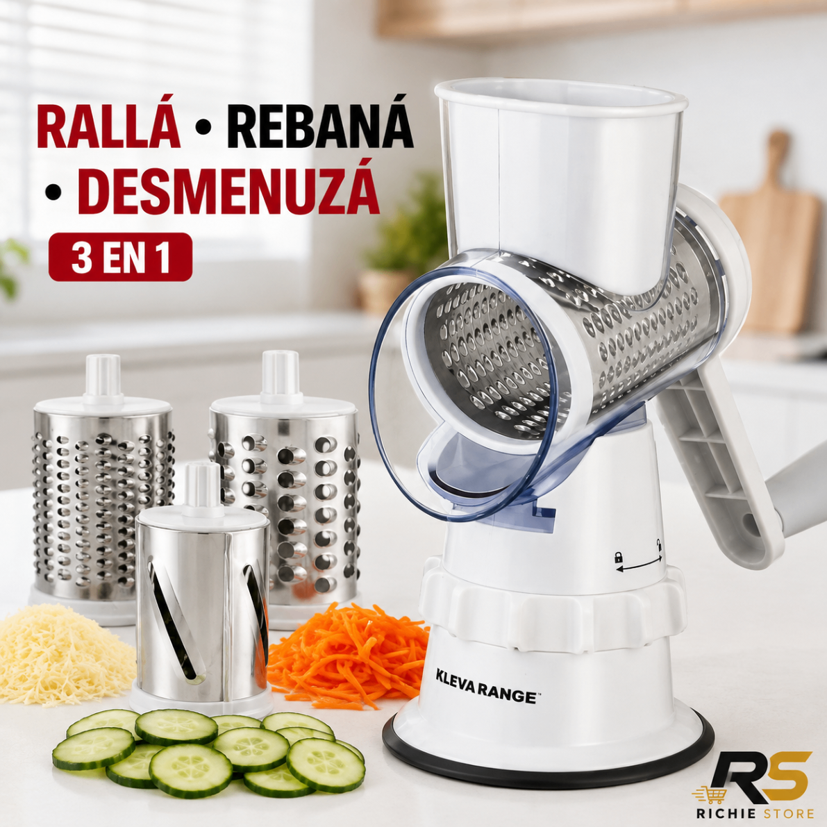 🥕 Rallador Cortador Rebanador Manual 3 en 1 Sumo Slicer