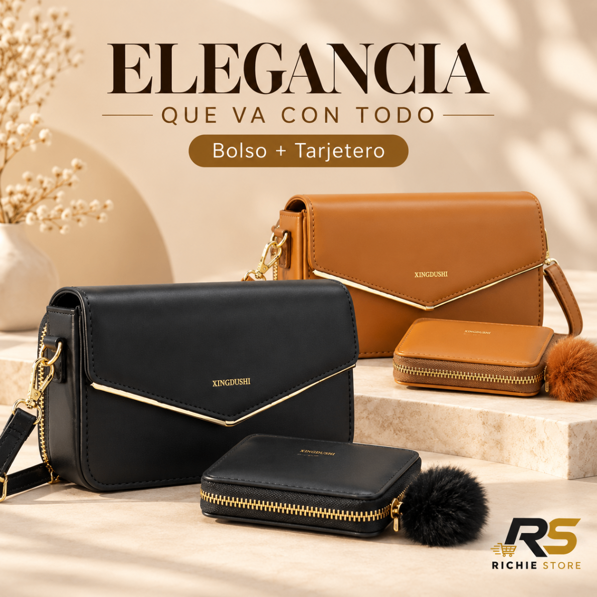 👜 Bolso para Mujer con Tarjetero | Cuero Sintético Negro o Café
