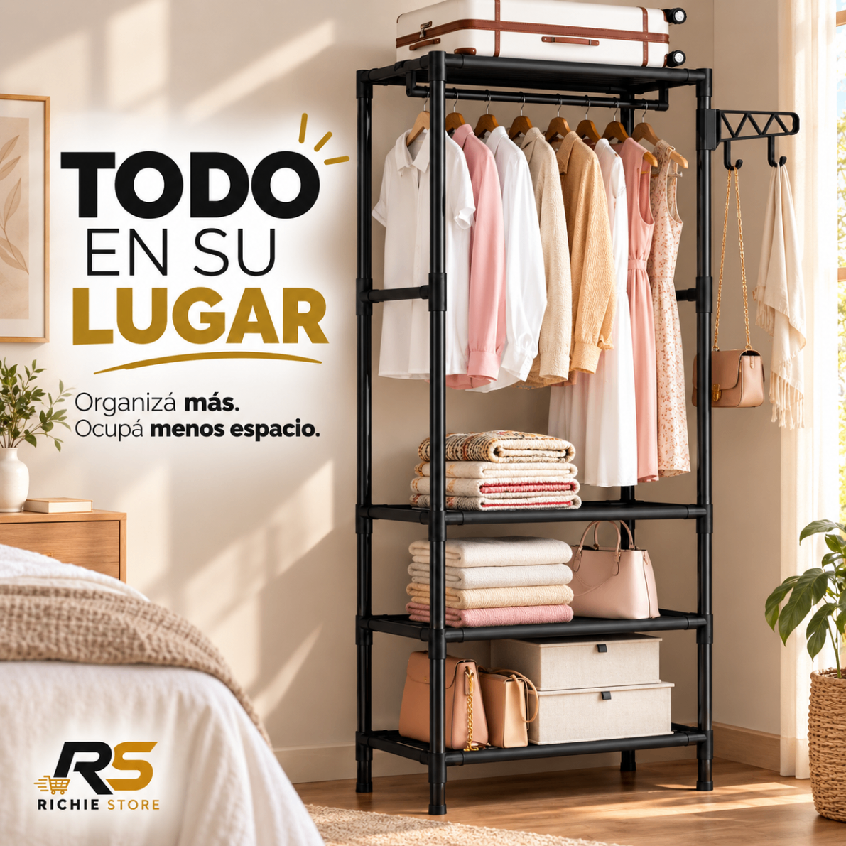 👗 Estante Organizador de Ropa con Perchero y Varios Niveles