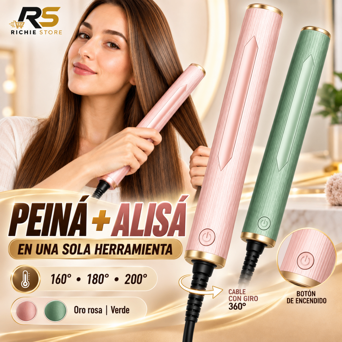 ✨ Peine Alisador Eléctrico LSM-631 | Oro Rosa o Verde