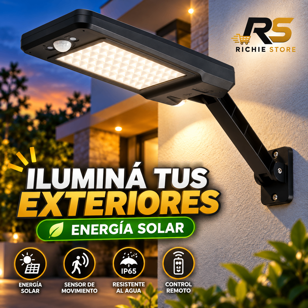 Lámpara Solar LED de Pared con Brazo, Sensor de Movimiento y Control R