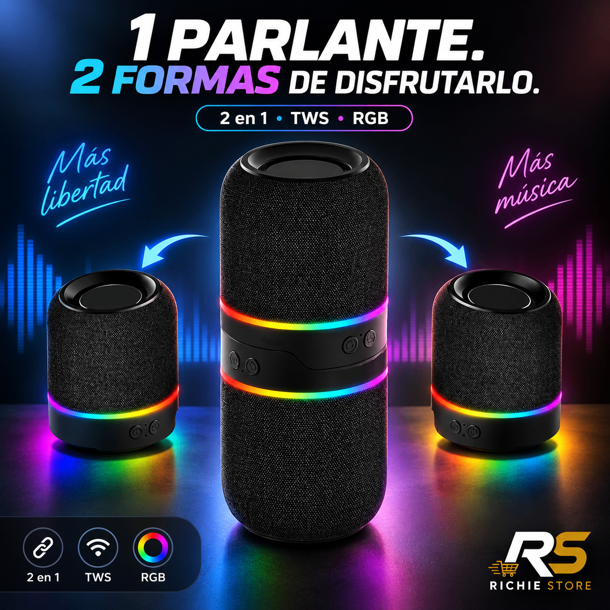 🛒 Parlante Bluetooth M25 2 en 1 Desmontable RGB TWS 20W Peak