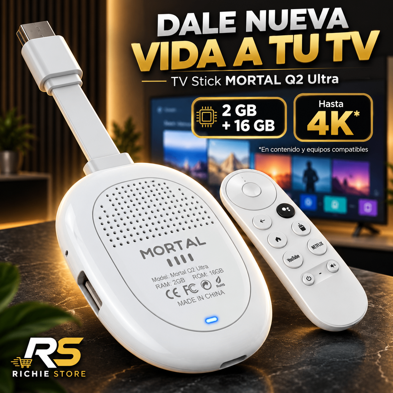 📺 TV Stick Android 4K MORTAL Q2 Ultra 2GB RAM 16GB