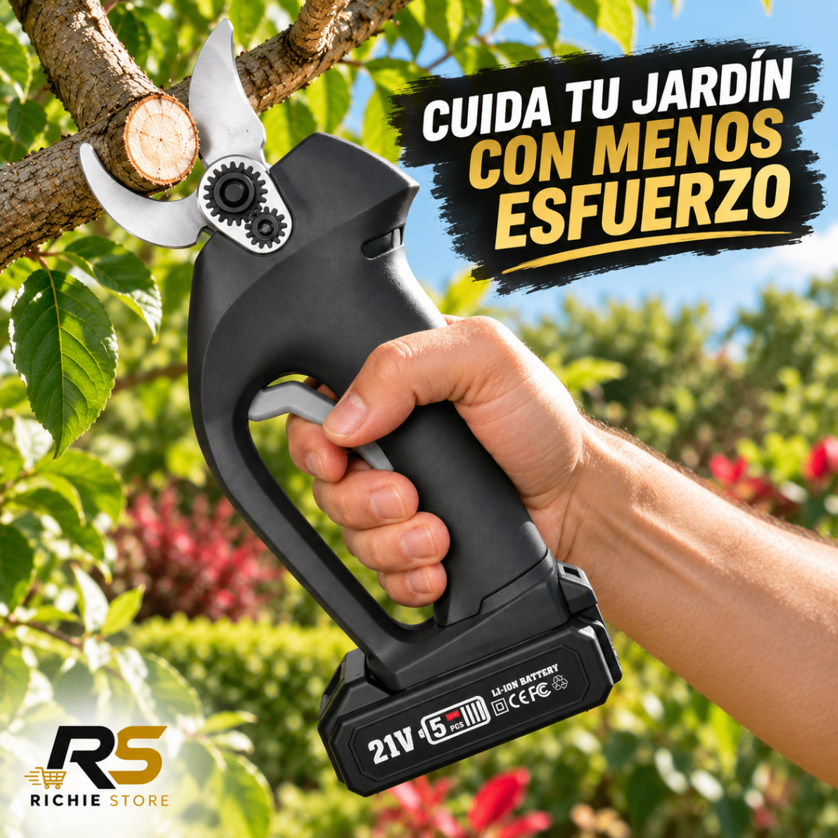 ✂️ Tijera de Podar Eléctrica Inalámbrica Cortarramas con Batería y Rep