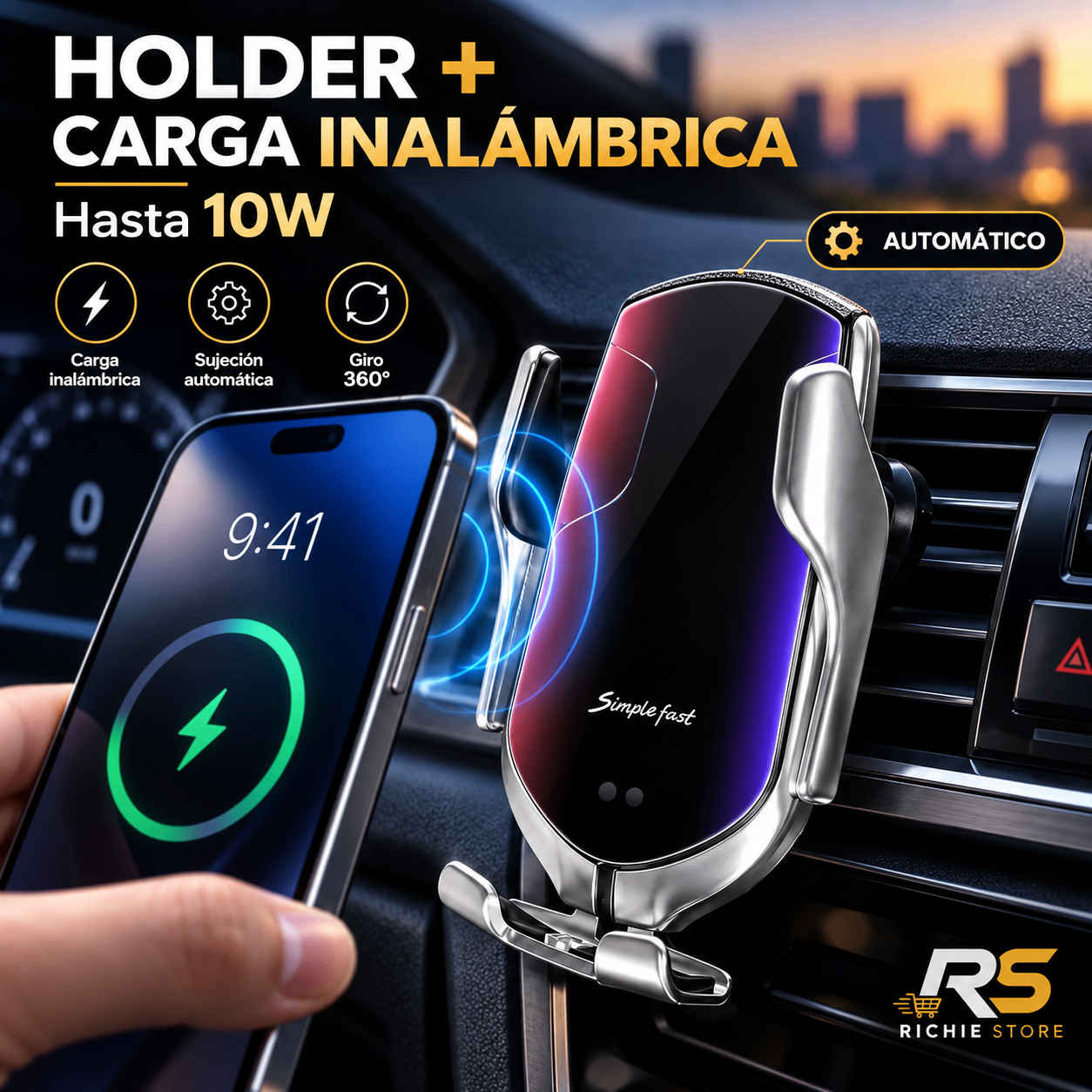 Holder para Carro con Cargador Inalámbrico 10W Automático ZC-R1