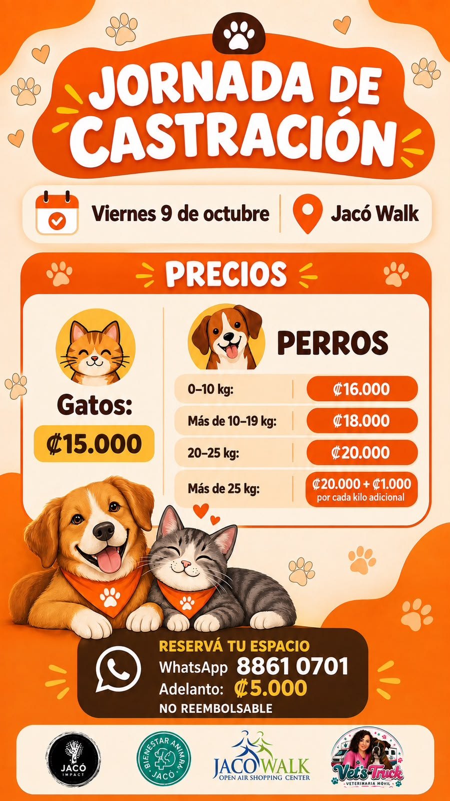 Jornada de Castración para Perros y Gatos en Jacó – 9 de Octubre
