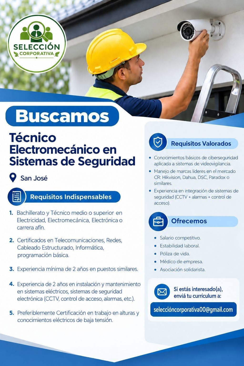 Técnico Electromecánico en Sistemas de Seguridad – Empleo en San José