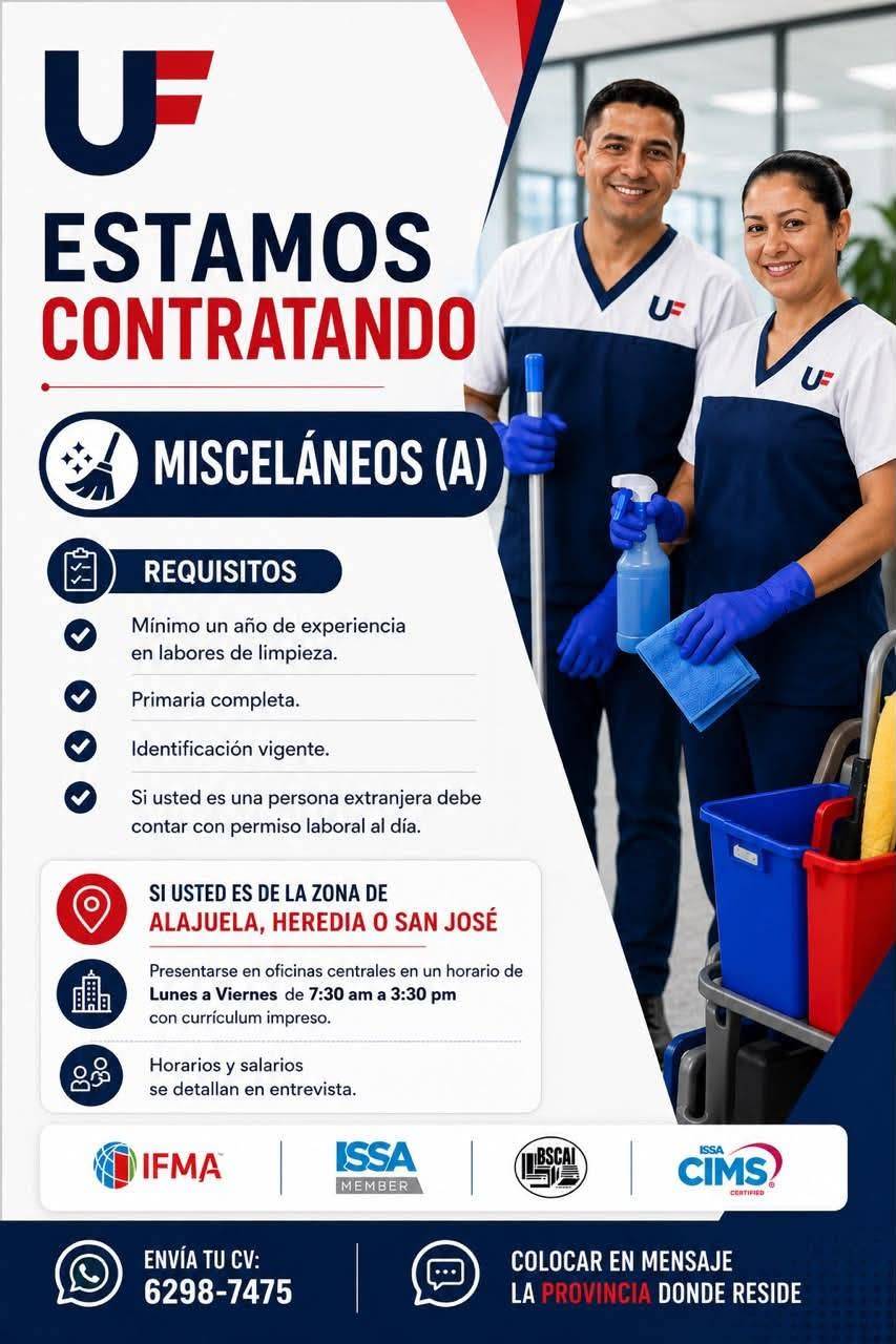 Se busca personal de limpieza en Alajuela, Heredia y San José | Empleo