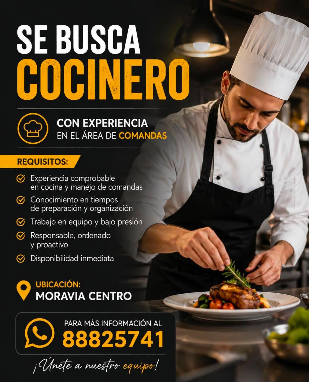 Se busca cocinero con experiencia en comandas 