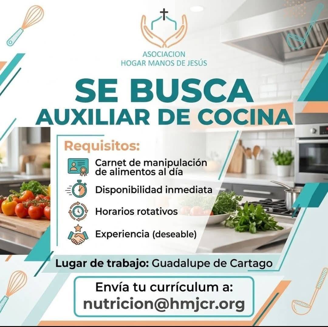 👨‍🍳 **OFERTA DE EMPLEO – AUXILIAR DE COCINA EN GUADALUPE DE CARTAGO**