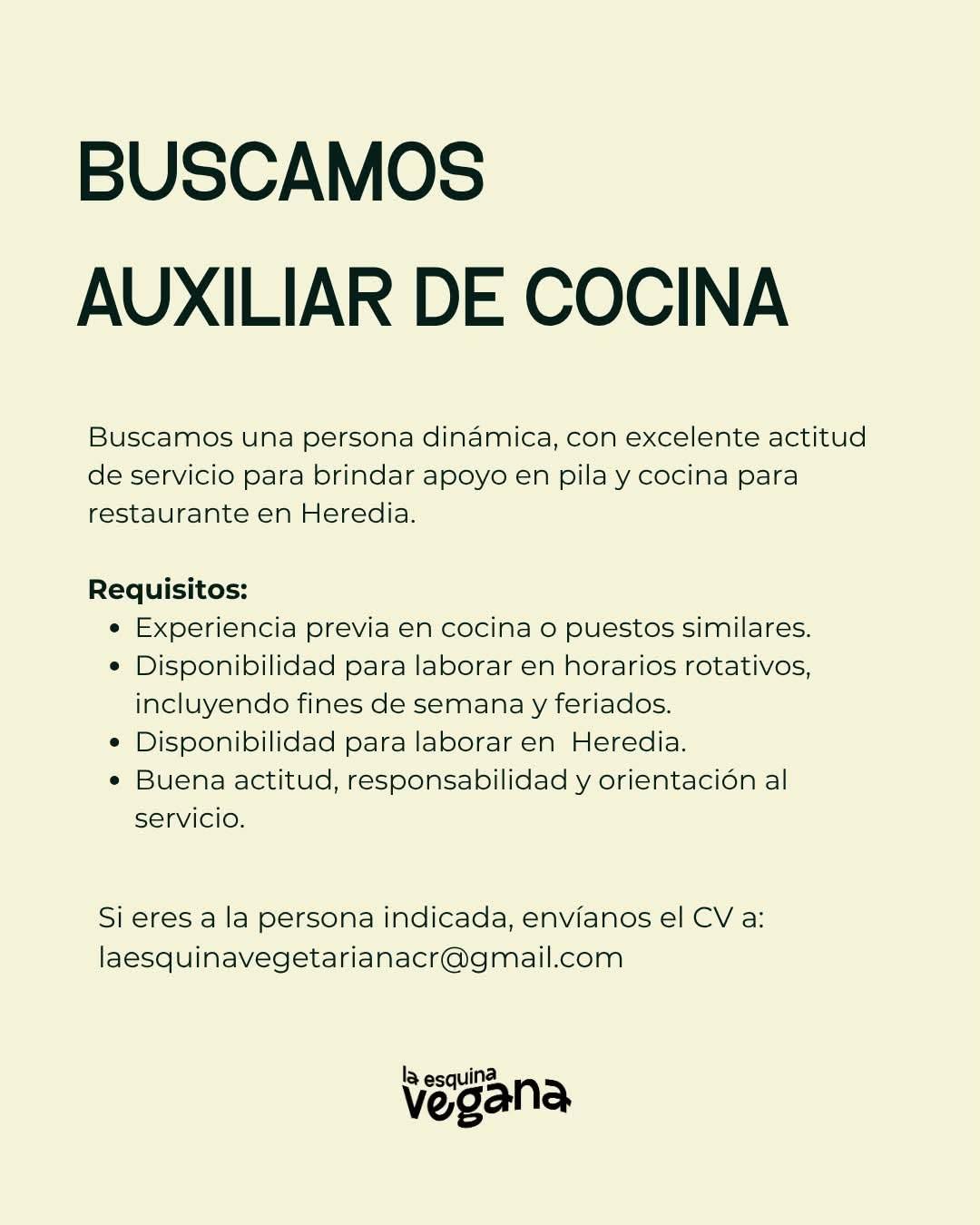 Auxiliar de cocina para restaurante en Heredia – Empleo