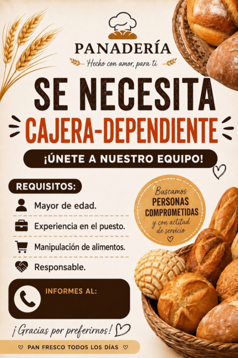 Se Busca Cajera para Panadería en Costa Rica